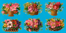 LOT 6 VICTORIAN SCRAP, BASKET OF FLOWERS, DECOUPIS  ANCIENS GAUFRE, PANIER AVEC FLEURS, EX Cond, 8 X 5,5 Cm - Fleurs