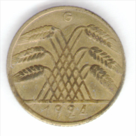 GERMANIA WEIMAR 10 REICHSPFENNIG 1924 ZECCA G - 10 Rentenpfennig & 10 Reichspfennig