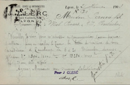 1903 - CARTE ENTIER MOUCHON De LYON Avec REPIQUAGE PRIVE HOUILLES "CLERC" - Overprinter Postcards (before 1995)