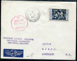 NOUVELLE CALEDONIE - N° 286 / LETTRE AVION DE NOUMEA LE 7/2/1957, 1ére  LIAISON NOUMEA AUCKLAND DU 18/2/1957 - TB - Covers & Documents