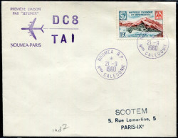 NOUVELLE CALEDONIE - N° 300 / LETTRE AVION DE NOUMEA LE 21/9/1960, 1ére  LIAISON NOUMEA PARIS PAR DC8 DE LA TAI - TB - Storia Postale