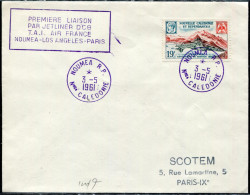 NOUVELLE CALEDONIE - N° 300 / LETTRE NOUMEA LE 3/5/1961, 1ére  LIAISON NOUMEA LOS ANGELES  PARIS PAR DC8 DE LA TAI - TB - Storia Postale