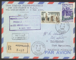 France - Polynesie 1960 First Flight Registered Cover By Air France & T.A.I. Via Los Angeles - Primi Voli