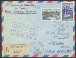 Paris Varsovie Moscou1960 First Flight Registered Cover By Air France Caravelle - Erst- U. Sonderflugbriefe