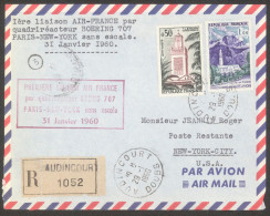 Air France 1960 Paris - New York Boeing 707 Sans Escale First Flight Registered Cover - Erst- U. Sonderflugbriefe