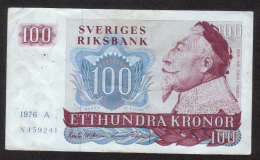 Billet : SUEDE . 100 KRONOR . 1976 A . Série : N 459241 - Sweden