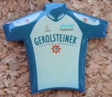 MAILLOT BLANC ET BLEU  DE CYCLISTE - GEROLSTEINER -  VELO - CYCLISME - CYCLISTE - BIKE -              (NOIR) - Radsport