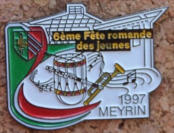 6EME FÊTE ROMANDE DES JEUNES MUSICIENS - MEYRIN - GENEVE 1997 - TAMBOUR - TROMPETTE -      (NOIR) - Música