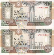 PAREJA CORRELATIVA DE SOMALIA DE 50 SHILING DEL AÑO 1991  (BANKNOTE) SIN CIRCULAR-UNCIRCULATED - Somalia