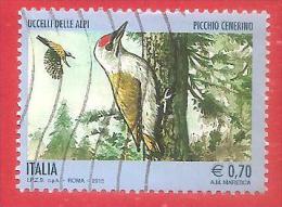 ITALIA REPUBBLICA USATO - 2013 - Uccelli Delle Alpi - Picchio Cenerino - € 0,70 - S. 3454 - 2011-20: Afgestempeld
