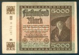 Deutschland, Germany - 5000 Mark, Reichsbanknote, Ro. 80 B ( Serie OH 5-stellig ) 1923 ! - 5.000 Mark