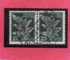 ITALIA REGNO ITALY KINGDOM 1944 RSI GNR REPUBBLICA SOCIALE POSTA AEREA AIR MAIL SOGGETTI ALLEGORICI CENT. 25 USATO USED - Luftpost