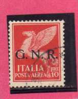 ITALIA REGNO ITALY KINGDOM 1944 RSI GNR REPUBBLICA SOCIALE POSTA AEREA AIR MAIL SOGGETTI ALLEGORICI LIRE 10 USATO USED - Airmail