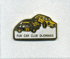 Pin´s  Sport  Automobiles, Rallye, Fun  Car  Club  Dijonnais  ( 21 )véhicules  Renault ? Peugeot ? - Rallye