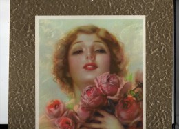 CALENDRIER 1939 FEMME AU BOUQUET DE ROSE  TAILLE 37cmx26cm LE GOND-PONTOUVRE - Big : 1921-40