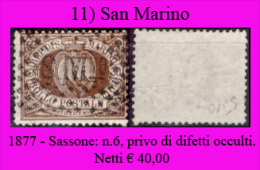 San-Marino-0011 - 1877-Sassone: N.6, Privo Di Difetti Occulti - Usados
