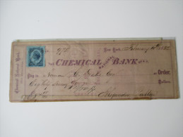 Bank Check Chemical National Bank 1882. New York. Mit Fiskalmarke. 87 Dollars - Andere & Zonder Classificatie