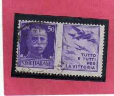 ITALIA REGNO ITALY KINGDOM 1942 PROPAGANDA DI GUERRA WAR PROMOTION CENT. 50 III TIPO USATO USED - Oorlogspropaganda