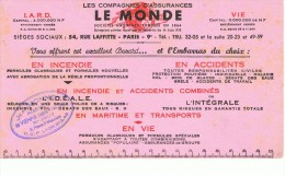 VIEUX PAPIERS-BUVARD-PUB-LES COMPAGNIES D'ASSURANCES LE MONDE-22 Cm X 12 Cm- - Bank En Verzekering