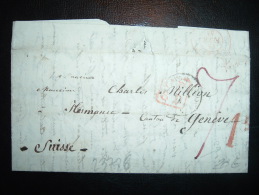 LETTRE (PLI) FRANCE POUR SUISSE DATEE 18 FEVRIER 1841 + TAXE + CACHET ROUGE 1F + CACHET ROUGE 18 FEVR 41 GENEVE - ...-1845 Vorphilatelie