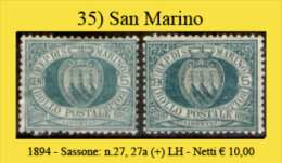 San-Marino-0035 - 1894-Sassone: N.27, 27a (+) LH,  Privi Di Difetti Occulti. - Ungebraucht