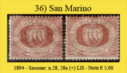 San-Marino-0036 - 1894-Sassone: N.28, 28a (+) LH,  Privi Di Difetti Occulti. - Unused Stamps