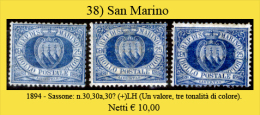 San-Marino-0038 - 1894-Sassone: N.30, 30a, 30? (+) LH (un Valore, Tre Tonalità Di Colore),  Privi Di Difetti Occulti. - Ungebraucht