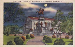 State Capitol And Washington Statue At Night Richmond Virginia - Richmond