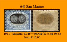 San-Marino-0064 - 1931-Sassone: N. 31 (++) MNH. - Postage Due