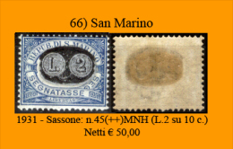 San-Marino-0066 - 1931-Sassone: N. 45 (++) MNH. - Timbres-taxe