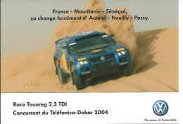 Carte Pub VOLKSWAGEN, Rallye Raid "Téléfonica-Dakar" Du 1er Au 18 Janvier 2004 (Race Touareg 2.3 TDI) - Rally