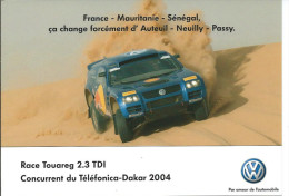 Carte Pub VOLKSWAGEN, Rallye Raid "Téléfonica-Dakar" Du 1er Au 18 Janvier 2004 (Race Touareg 2.3 TDI) - Rally's