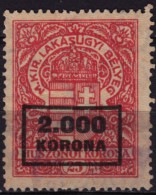 1923 Hungary - Housing / Flat Tax - Revenue Stamp - 2000 K - Used / Overprint - Fiscale Zegels