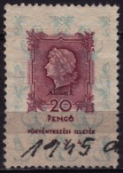 1934 Hungary - Judaical Revenue, Tax Stamp - 20 P - Used - Fiscales