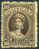 Queensland #77 Mint Hinged 10sh Brown Victoria From 1882 (thin Paper) - Nuovi