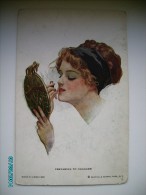 GLAMOUR LADY ,  PREPARING TO CONQUER , MIRROR , HARRISON FISHER , OLD POSTCARD , O - Fisher, Harrison