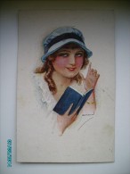 GLAMOUR LADY  , READING A BOOK, USABAL ,  OLD POSTCARD , O - Usabal