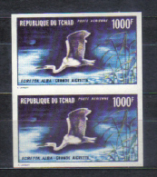 Tchad Mi 399 Birds Casmerodius Albus Strip Of 2 IMPERFORATED Stamps  1971  MNH  RARE - Pelikane