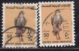 2 Diff, Shade / Colour Variery 50f  Definitives, UAE, U.A.E. Used 1990 Falcon Bird,  United Arab Emirates, - United Arab Emirates (General)