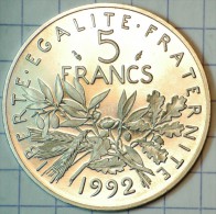 5 FRANCS SEMEUSE 1992 BE BELLE EPREUVE TRANCHE LISSE - J. 5 Francs
