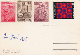 SAN MARINO 1985 - 4 Sondermarken Auf Ak Republica Di S.Marino - Cartas & Documentos