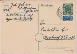 Bund Posthorn P 12 I B PSt I Stempel Wallhausen ü Bad Kreuznach 1952 - Postcards - Used