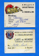 2 Cartes Membre Honoraire Bienfaiteur Illustrées Amicale Des Sapeurs Pompiers De L'Aiguillon Sur Mer - Feuerwehr