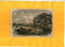 - FRANCE . LAC D'ENGHEIN (barques) . GRAVURE SUR BOIS  DU XIXe S  . DECOUPEE ET COLLEE SUR PAPIER . - Altri & Non Classificati