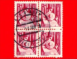 BRASILE - USATO - 1979 - Professioni - Lavoro - Seringueiro - Estrattore Di Gomma - 30 - Quartina - Used Stamps