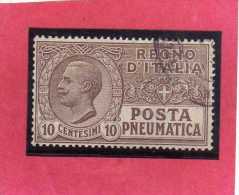 ITALIA REGNO ITALY KINGDOM 1913 1923 POSTA PNEUMATICA EFFIGIE RE VITTORIO EMANUELE EFFIGY KING CENT. 10 USED USATO - Poste Pneumatique