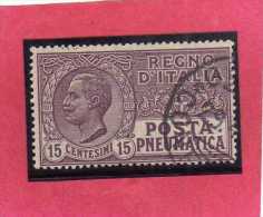 ITALIA REGNO ITALY KINGDOM 1913 1923 POSTA PNEUMATICA EFFIGIE RE VITTORIO EMANUELE EFFIGY KING CENT. 15 USED USATO - Pneumatische Post