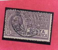 ITALIA REGNO ITALY KINGDOM 1913 1923 POSTA PNEUMATICA EFFIGIE RE VITTORIO EMANUELE EFFIGY KING CENT. 15 USED USATO - Rohrpost