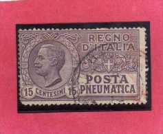 ITALIA REGNO ITALY KINGDOM 1913 1923 POSTA PNEUMATICA EFFIGIE RE VITTORIO EMANUELE EFFIGY KING CENT. 15 USED USATO - Correo Neumático