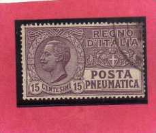 ITALIA REGNO ITALY KINGDOM 1913 1923 POSTA PNEUMATICA EFFIGIE RE VITTORIO EMANUELE EFFIGY KING CENT. 15 USED USATO - Rohrpost